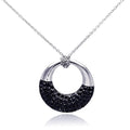 Silver 925 Rhodium and Black Rhodium Plated Black CZ Ring Pendant Necklace - STP00817BLK