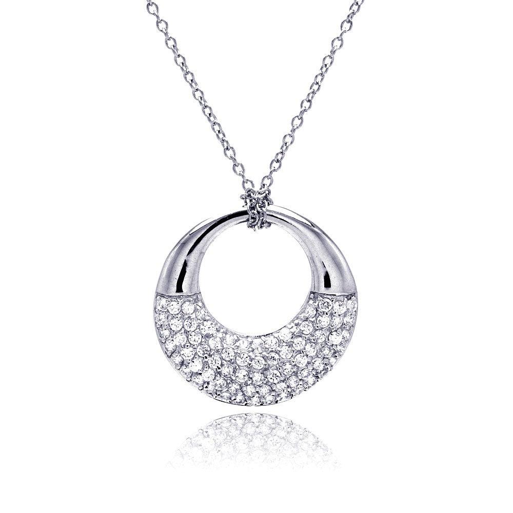 Silver 925 Rhodium Plated Clear CZ Ring Pendant Necklace - STP00817CLR