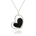 Silver 925 Rhodium and Black Rhodium Plated Clear and Black CZ Heart Pendant Necklace - STP00819