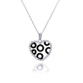Silver 925 Rhodium and Black Rhodium Plated Clear and Black CZ Heart Circles Pendant Necklace - STP00820