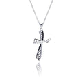 Silver 925 Rhodium Plated Clear CZ Cross Pendant Necklace - STP00824