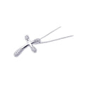 Silver 925 Rhodium Plated Clear CZ Cross Pendant Necklace - STP00826