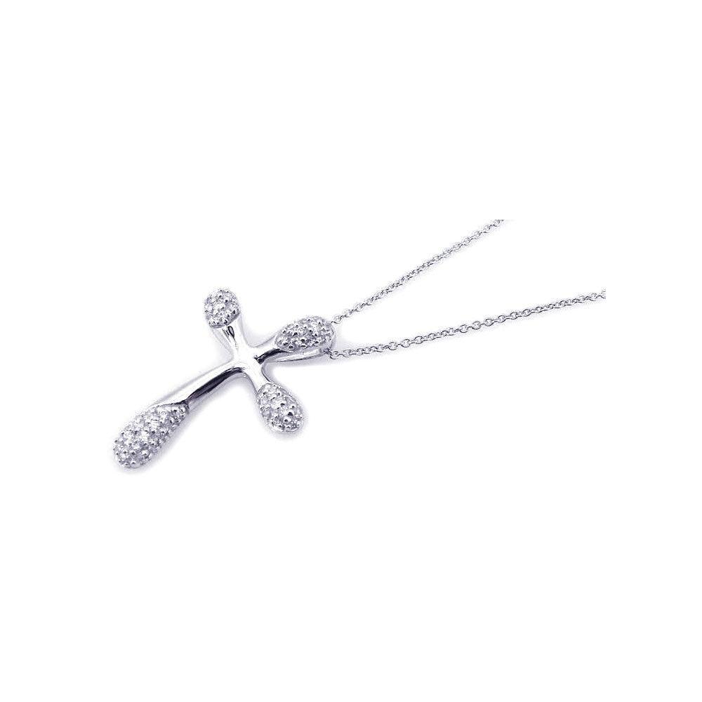 Silver 925 Rhodium Plated Clear CZ Cross Pendant Necklace - STP00826