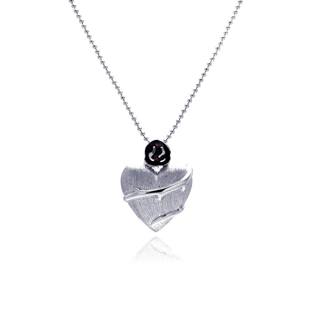 Silver 925 Rhodium Plated Clear CZ Heart Pendant Necklace - STP00846