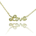 Silver 925 Gold Plated Clear CZ Love Pendant Necklace - STP00854GP