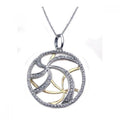 Silver 925 Rhodium and Gold Plated Clear CZ Swirl Pendant Necklace - STP00858