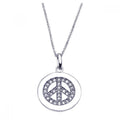 Silver 925 Rhodium Plated Clear CZ Peace Pendant Necklace - STP00894