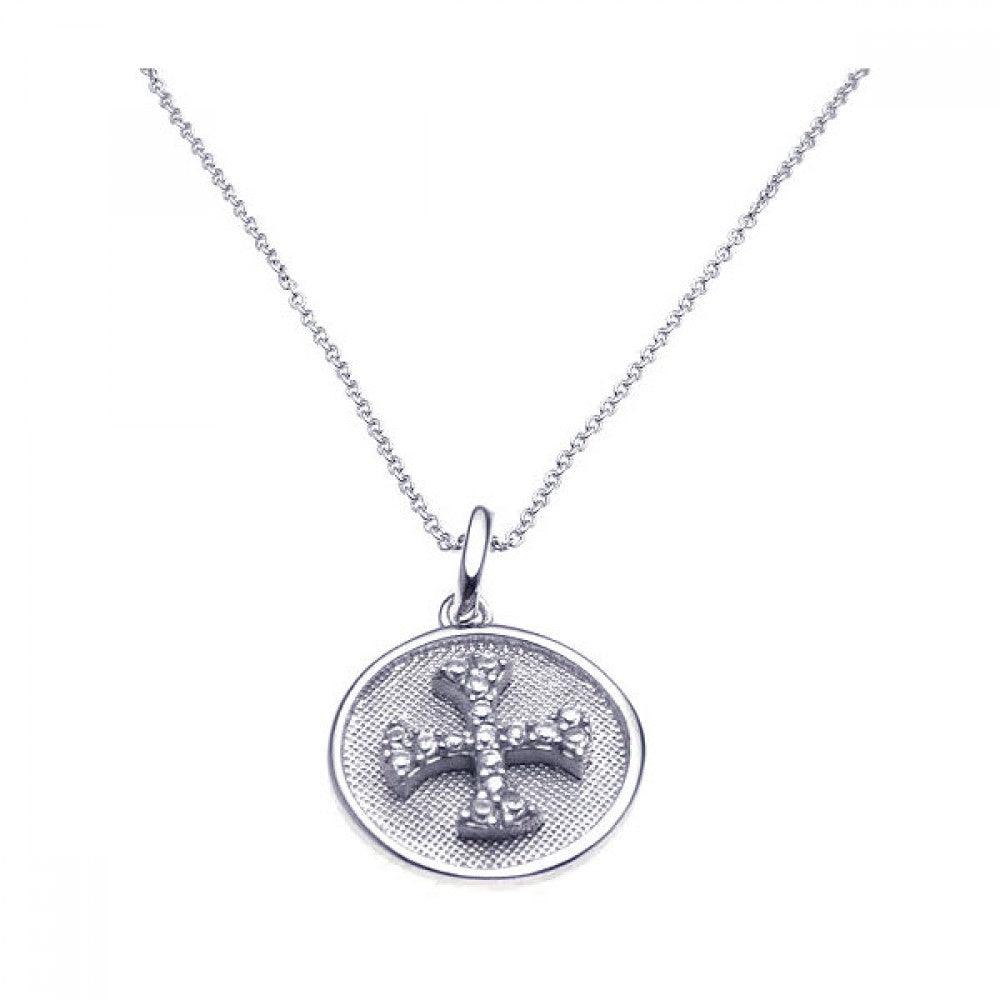 Silver 925 Rhodium Plated Clear CZ Cross Pendant Necklace - STP00895