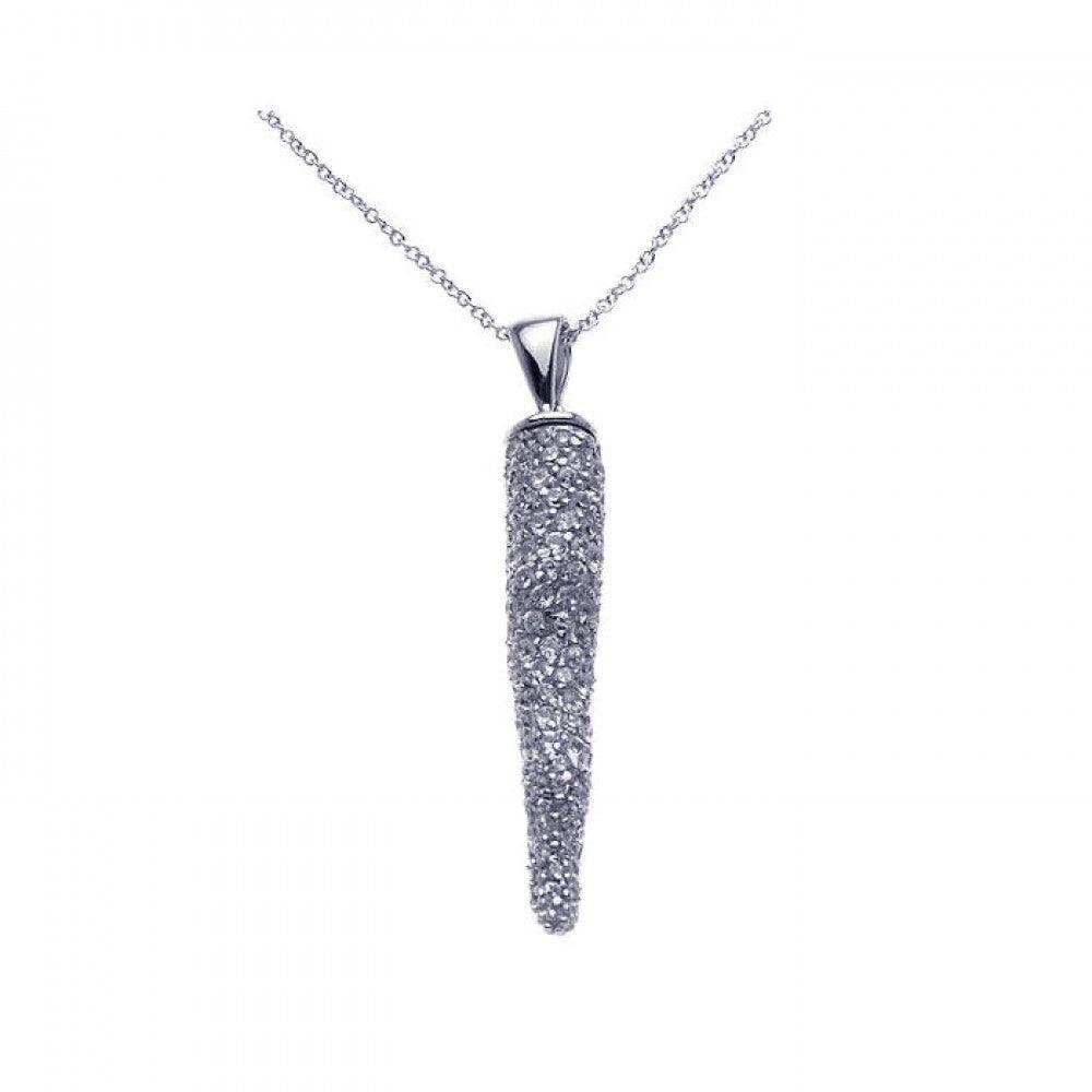 Silver 925 Rhodium Plated Clear CZ Carrot Pendant Necklace - STP00914