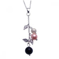 Silver 925 Rhodium Plated Clear CZ Pearls Flower Pendant Necklace - STP00919
