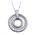 Silver 925 Rhodium Plated Clear CZ Triple Circle Pendant Necklace - STP00921