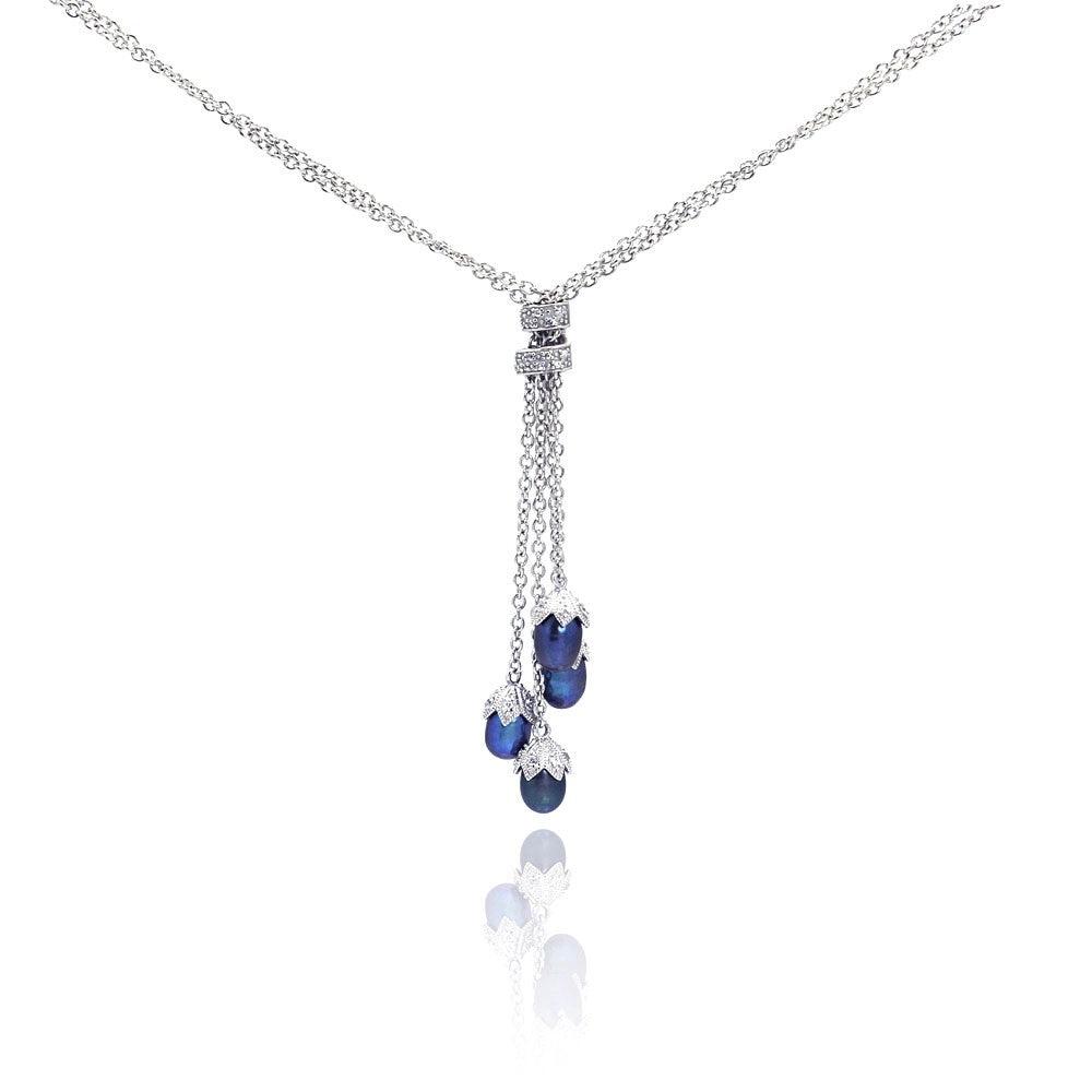 Silver 925 Rhodium Plated 3 Fresh Water Pearl Drop Pendant Necklace - STP00931