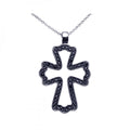 Silver 925 Black Rhodium Plated Black CZ Cross Pendant Necklace - STP00936