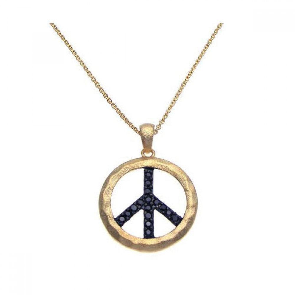 Silver 925 Gold Plated Black CZ Peace Pendant Necklace - STP00947