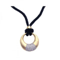 Silver 925 Gold and Rhodium Plated Clear CZ Ring Pendant Leather Rope Necklace - STP00953
