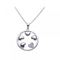 Silver 925 Rhodium Plated Clear CZ Circle Hearts Pendant Necklace - STP00958