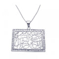 Silver 925 Rhodium Plated Clear CZ Rectangle Pendant Necklace - STP00959