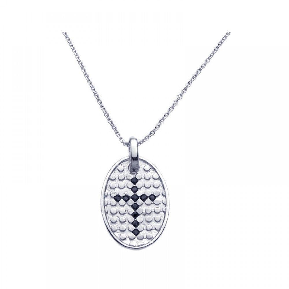 Silver 925 Rhodium Plated Black CZ Pendant Necklace - STP00962