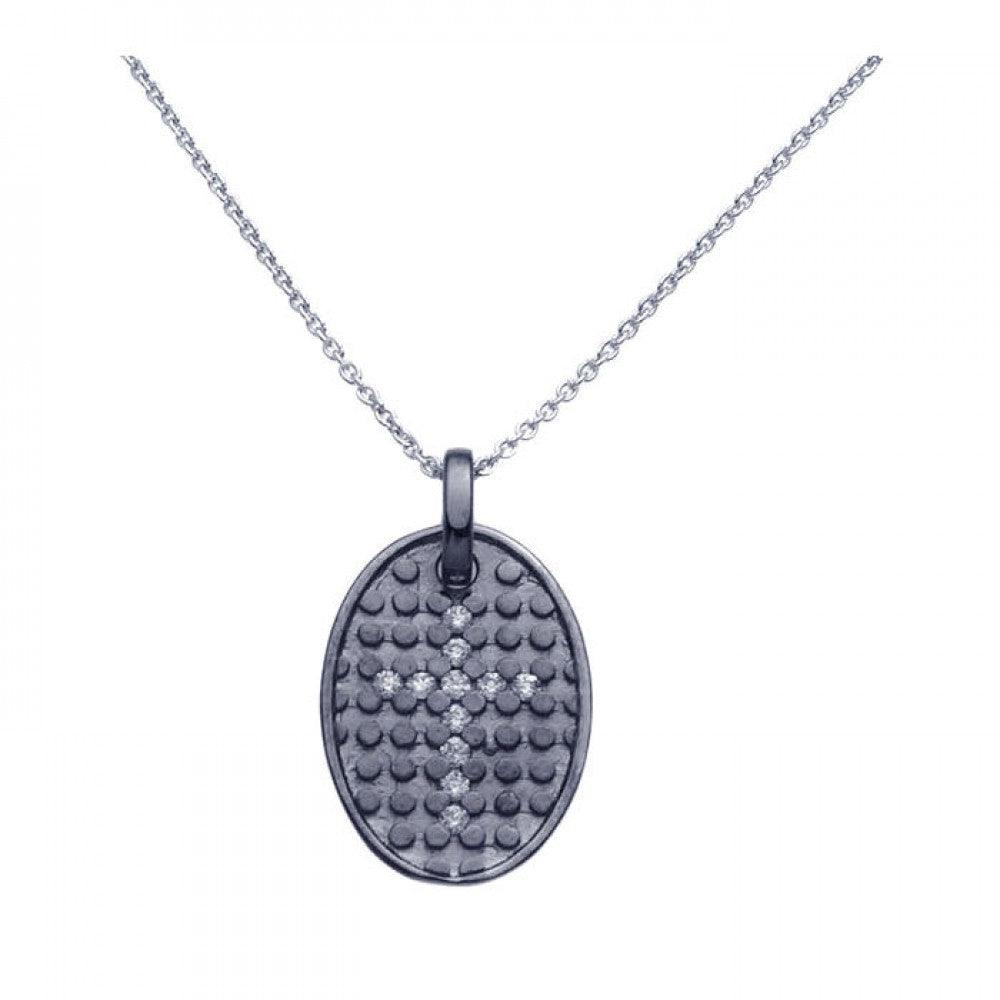 Silver 925 Black Rhodium Plated Clear CZ Cross Pendant Necklace - STP00964