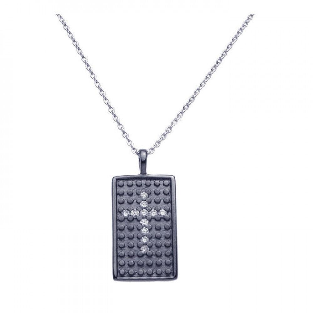 Silver 925 Black Rhodium Plated Clear CZ Cross Pendant Necklace - STP00965