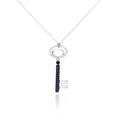 Silver 925 Rhodium and Black Rhodium Plated Clear and Black CZ Key Pendant Necklace - STP00995