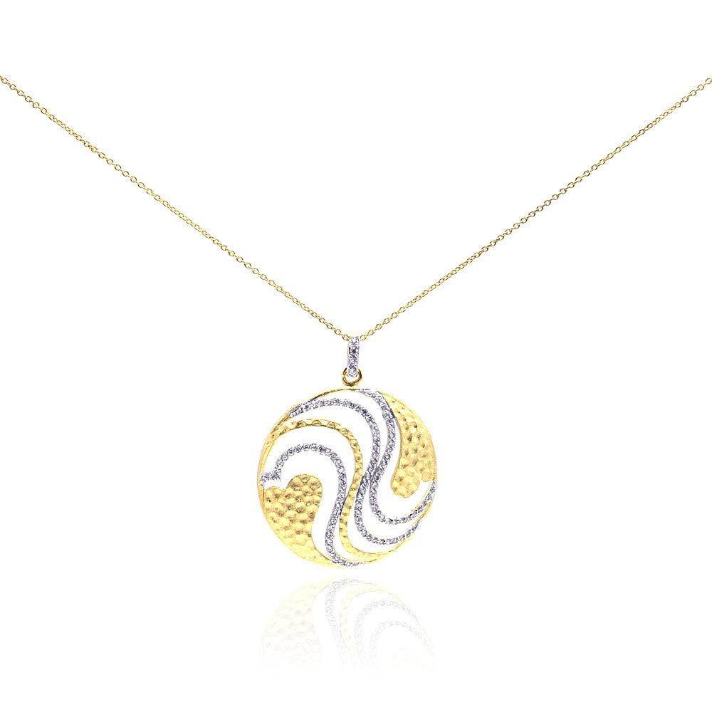 Silver 925 Gold Plated Clear CZ Round Pendant Necklace - STP01015