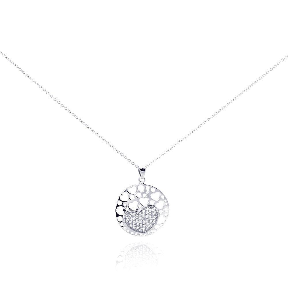 Silver 925 Rhodium Plated Clear CZ Heart Pendant Necklace - STP01042