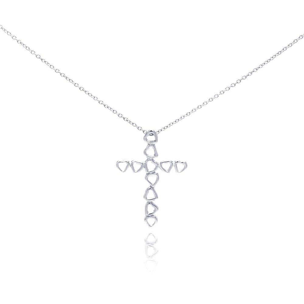 Silver 925 Rhodium Plated Heart Cross Pendant Necklace - STP01050