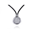 Silver 925 Rhodium Plated Clear CZ Circle Pendant Leather Necklace - STP01053