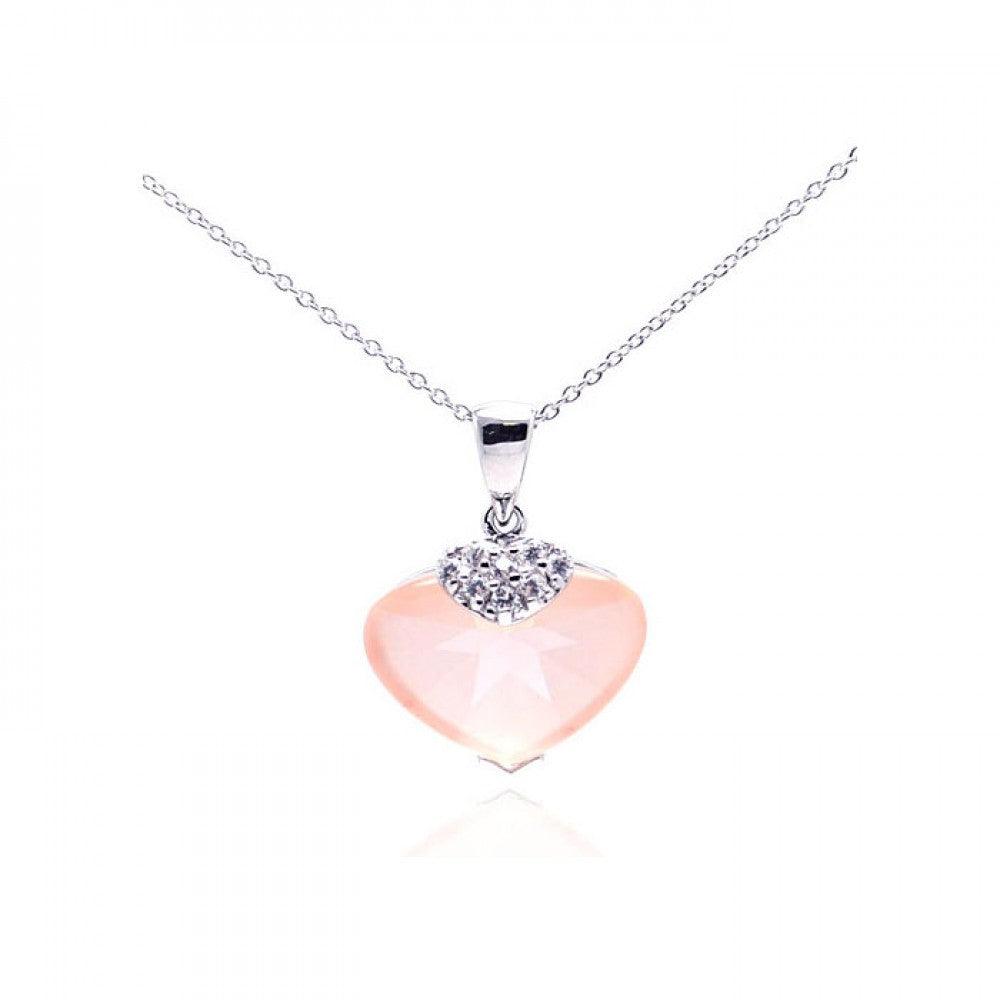 Silver 925 Rhodium Plated Champagne CZ Heart Pendant Necklace - STP01063CH