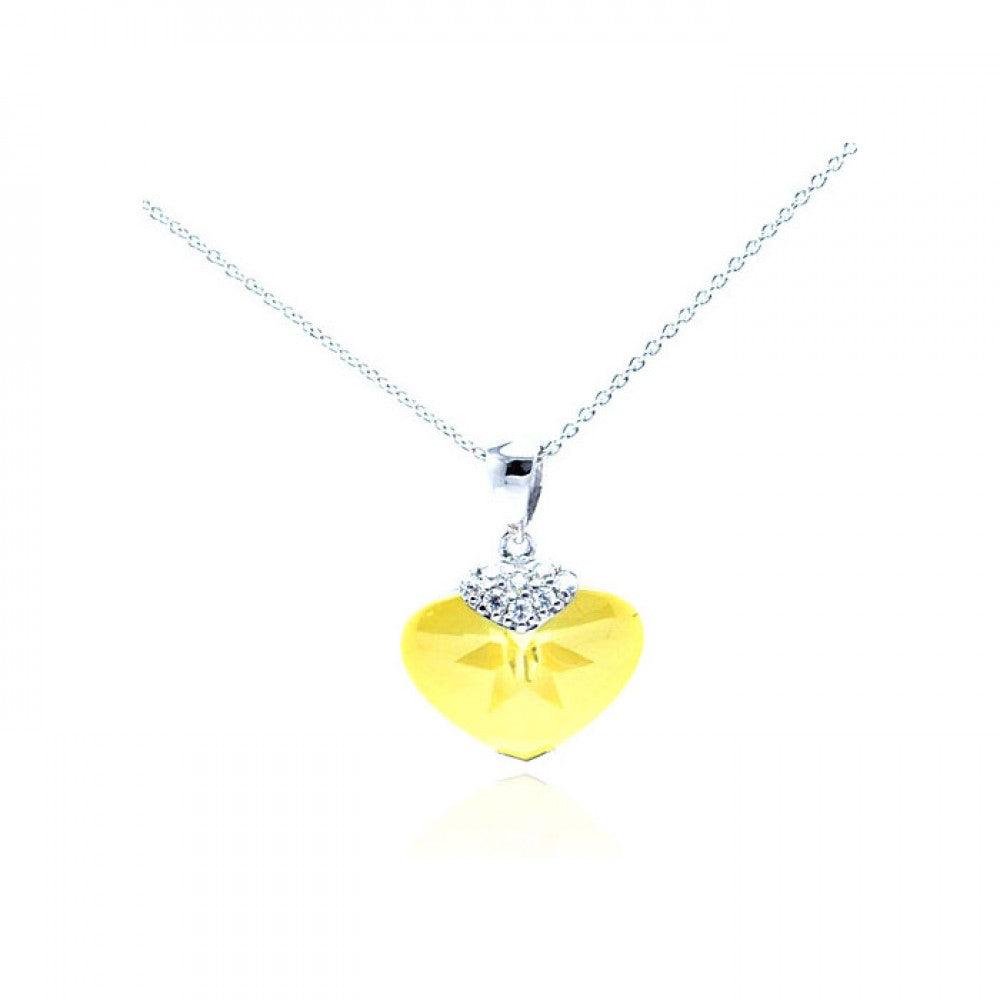 Silver 925 Rhodium Plated Yellow CZ Heart Pendant Necklace - STP01063YLW