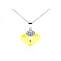 Silver 925 Rhodium Plated Yellow CZ Heart Pendant Necklace - STP01064YLW