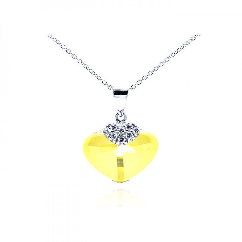 Silver 925 Rhodium Plated Yellow CZ Heart Pendant Necklace - STP01064YLW