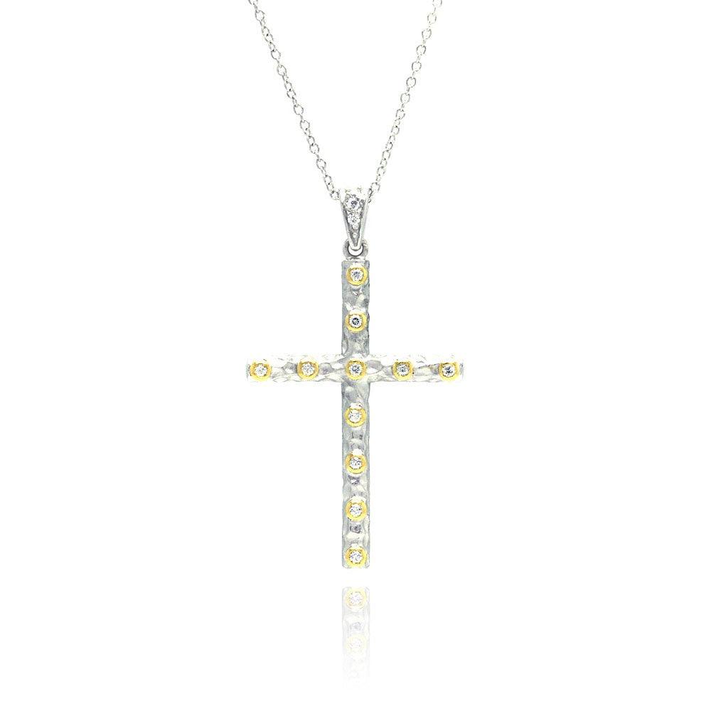 Silver 925 Rhodium Plated Clear CZ Cross Pendant Necklace - STP01065