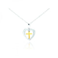 Silver 925 Rhodium and Gold Plated Clear CZ Cross Heart Pendant Necklace - STP01066