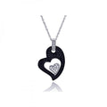 Silver 925 Rhodium Plated Clear CZ Black Heart Pendant Necklace - STP01125