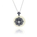 Silver 925 Black Rhodium Plated Clear CZ Round White Synthetic Pendant Necklace - STP01127WT