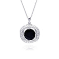 Silver 925 Rhodium Plated Clear CZ and Onyx Pendant Necklace - STP01149
