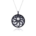 Silver 925 Black Rhodium Plated Flower Pendant Necklace - STP01150