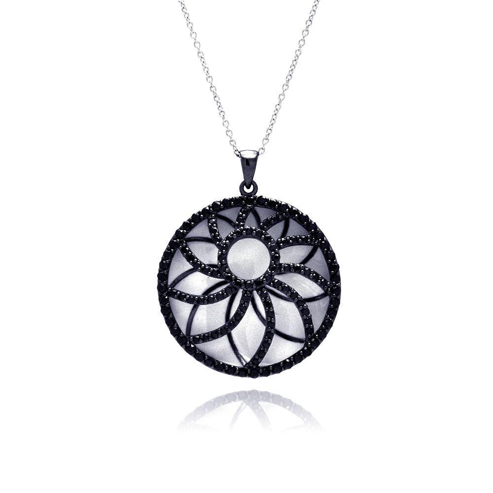 Silver 925 Black Rhodium Plated Flower Pendant Necklace - STP01150