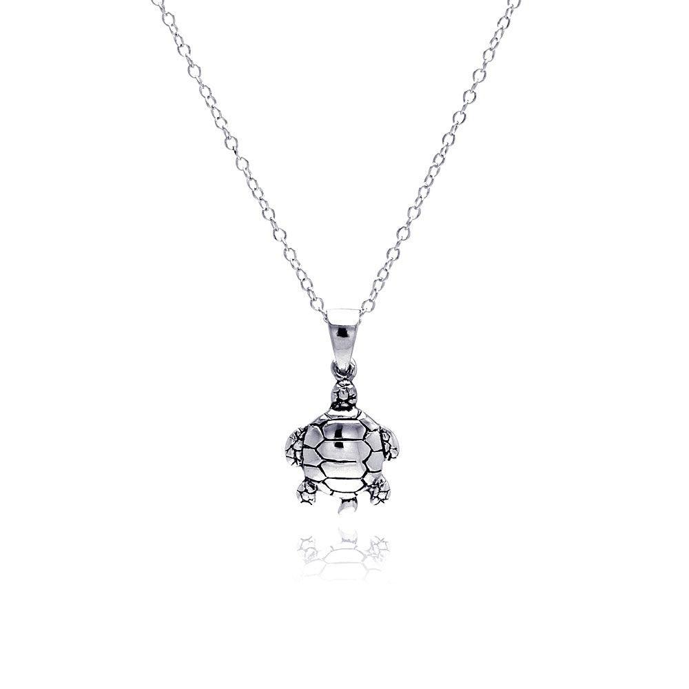 Silver 925 Rhodium Plated Turtle Pendant Necklace - STP01308