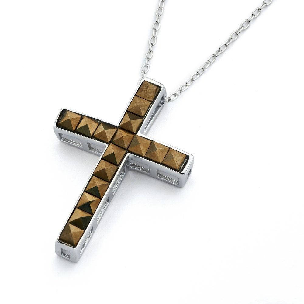Silver 925 Rhodium Plated Clear CZ Cross Pendant Necklace - STP01339