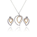 Silver 925 Rhodium and Gold Plated Clear Open Leaf CZ Stud Earring and Dangling Necklace Set - BGS00050