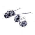 Silver 925 Rhodium Plated Zebra Stripe Print Clear CZ French Clip Earring and Necklace Set - BGS00063