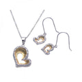 Silver 925 Rhodium and Gold Plated Open Heart Clear Border CZ Hook Earring and Dangling Necklace Set - BGS00089