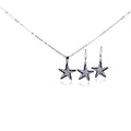 Silver 925 Rhodium and Black Rhodium Plated Black and Clear Star CZ Hook Earring and Dangling Necklace Set - BGS00098