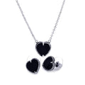 Silver 925 Rhodium Plated Black Onyx Heart Stud Earring and Necklace Set - BGS00112