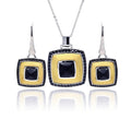 Silver 925 Rhodium Black Rhodium and Gold Plated Square Black CZ Leverback Set - BGS00125