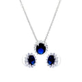 Silver 925 Rhodium Plated Blue and Clear Cluster Oval CZ Stud Earring and Necklace Set - BGS00172