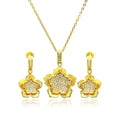Silver 925 Gold Plated Clear Flower CZ Hanging Stud Earring and Necklace Set - BGS00177